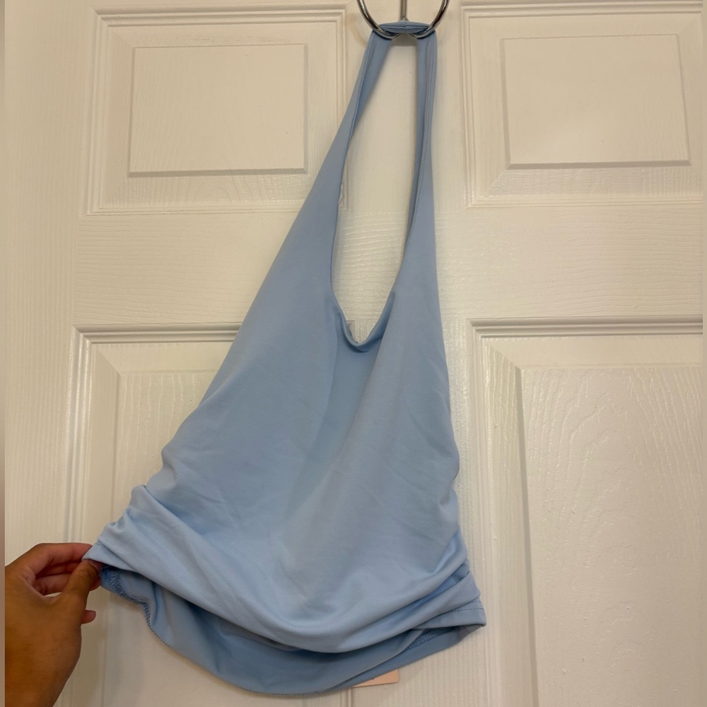 SHEINBae Baby Blue Halter Tank Top with Open Back